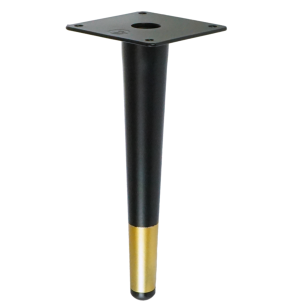 Metal straight leg, cone-shaped, 20 cm, with mounting plate, black + brass