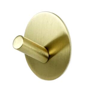 Hook, single round, slanted handle, stainless steel, self-adhesive, brass