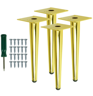 Metal furniture legs 23 cm set with screws, gold