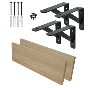 Set of 2 wall shelves in oak decor, 500 x 150 x 18 mm, with mounting brackets