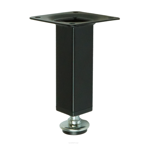 Adjustable steel leg, 10 CM long, with a mounting plate, black finish