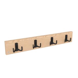 Wall-mounted clothes rack with 4 hooks, clear lacquered oak