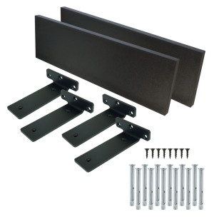 Set of 2 black wall shelves, 500 x 150 x 18 mm, with mounting brackets