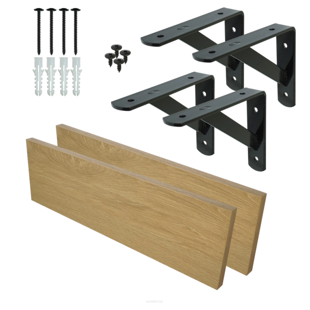 Set of 2 wall shelves in oak decor, 500 x 150 x 18 mm, with mounting brackets