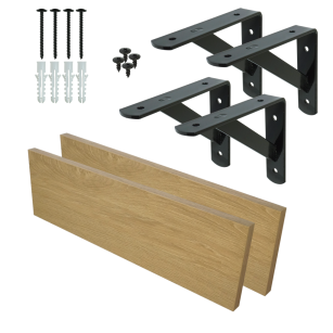 Set of 2 wall shelves in oak decor, 500 x 150 x 18 mm, with mounting brackets