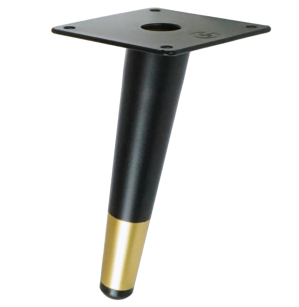 Metal inclined cone 15 cm, furniture leg with mounting plate, black + brass