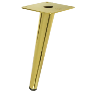 Metal inclined furniture leg, cone-shaped, 25 cm, with mounting plate, gold