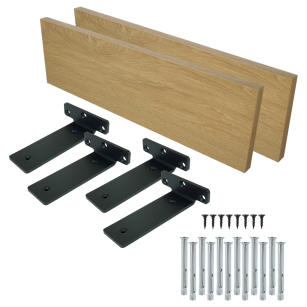 Set of 2 wall shelves in oak decor, 650 x 150 x 18 mm, with mounting brackets