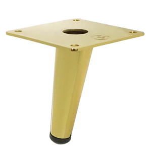 Metal inclined furniture leg, cone-shaped, 10 cm, with mounting plate, gold