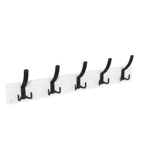 Wall-mounted clothes rack with 5 hooks, white