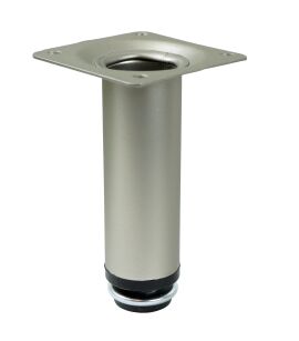 Adjustable steel leg, 10 CM, with mounting plate, nickel matt