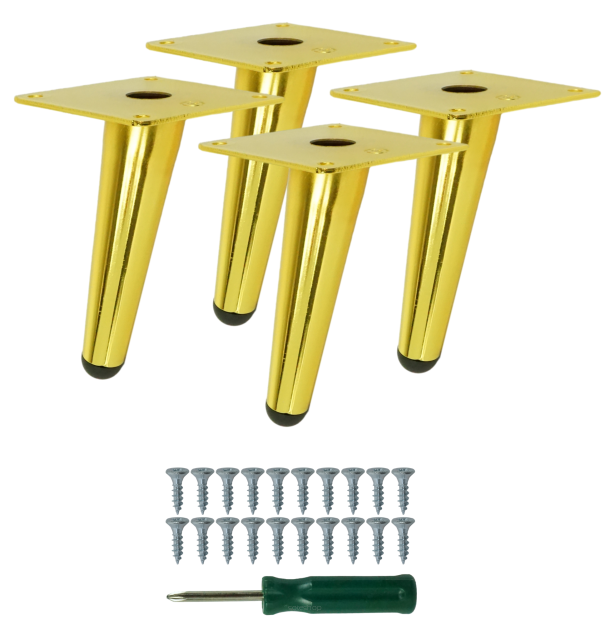 Metal furniture inclined legs 13 cm set with screws, gold