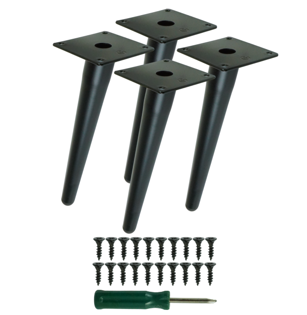 Inclined metal furniture legs 25 cm set with screws