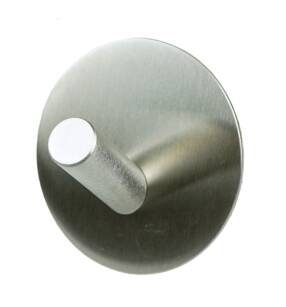 Hook, single round, slanted handle, stainless steel, self-adhesive 