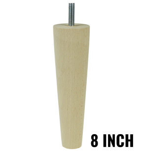 8 Inch tapered wooden unfinished furniture leg with threaded bar