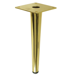 Metal straight furniture leg, cone-shaped, 23 cm, with mounting plate, gold