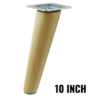10 Inch, Natural varnished inclined oak wooden furniture leg