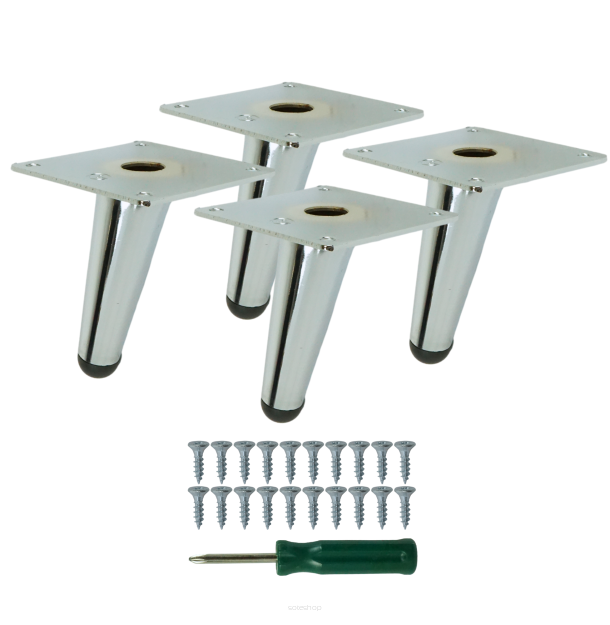 Metal furniture inclined legs 10 cm set with screws, chrome