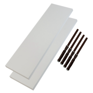 Set of 2 white wall shelves, 650 x 200 x 18 mm, with invisible brackets