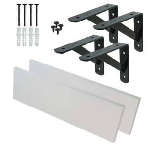 Set of 2 white wall shelves 650 x 150 x 18 mm, with mounting brackets