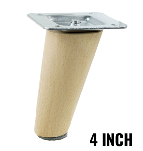 4 Inch, Natural varnished inclined beech wooden furniture leg