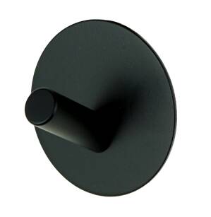 Hook, single round, slanted handle, stainless steel, self-adhesive, black 