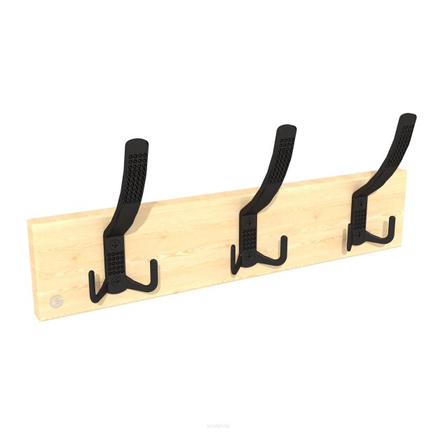 Wall-mounted clothes rack with 3 hooks, clear varnish