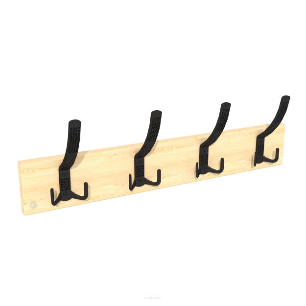 Wall-mounted clothes rack with 4 hooks, clear lacquer