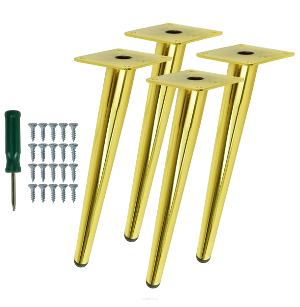 Metal furniture inclined legs 30 cm set with screws, gold