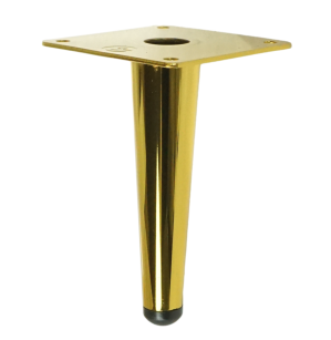 Metal straight furniture leg, cone-shaped, 13 cm, with mounting plate, gold