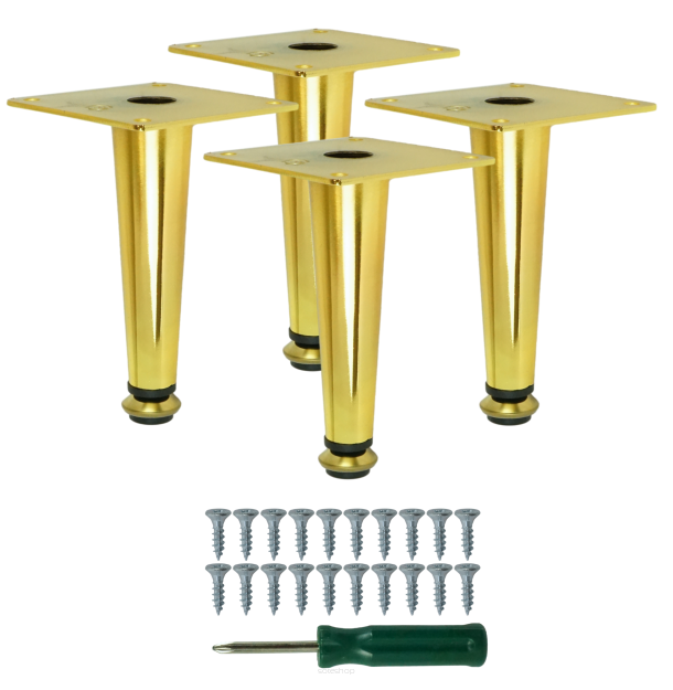 Metal furniture legs 12 cm set with screws, gold