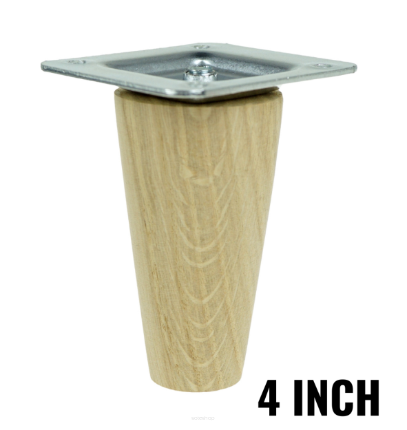 4 inch, Oak tapered wooden unfinished furniture leg
