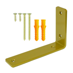 A modern gold shelf bracket for furniture, sized L 150 x 100 x 38 mm