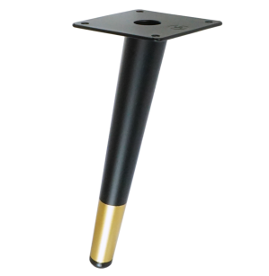 Metal inclined cone 20 cm, furniture leg with mounting plate, black + brass