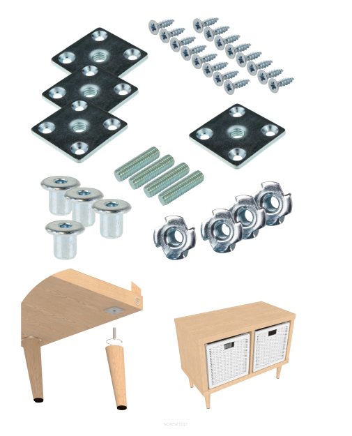 Mounting set for wooden legs