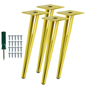 Metal furniture inclined legs 35 cm set with screws, gold