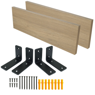 Set of 2 oak-effect wall shelves, 500 x 200 x 18 mm, with mounting brackets