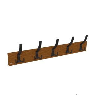 Wall-mounted clothes rack with 5 hooks, walnut finish