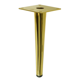 Metal straight furniture leg, cone-shaped, 20 cm, with mounting plate, gold