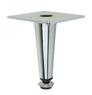 Metal leg straight adjustable cone 10 cm, with mounting plate, chrome