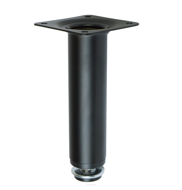 Adjustable round steel leg 13 cm, with mounting plate, black