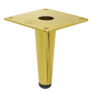 Metal straight furniture leg, cone-shaped, 10 cm, with mounting plate, gold