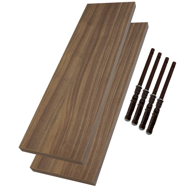 Set of 2 wall shelves in walnut decor 650 x 200 x 18 mm with invisible brackets