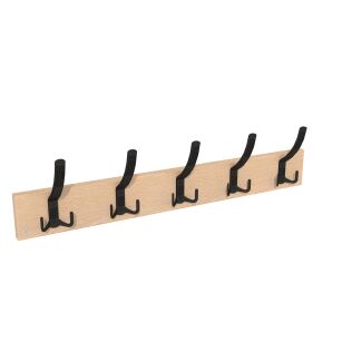 Wall-mounted clothes hanger with 5 hooks, raw oak