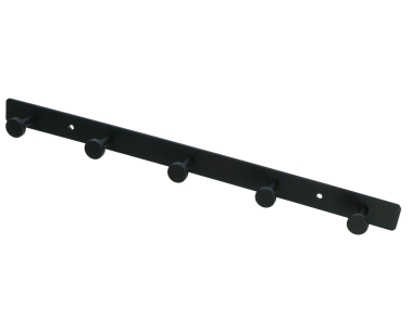 A black, screw-mounted stainless steel hanger with 5 handles and a hook