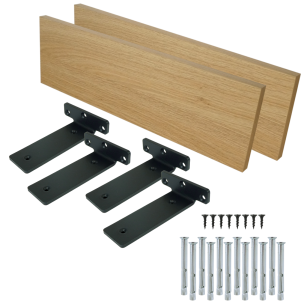 Set of 2 wall shelves in oak decor, 500 x 200 x 18 mm, with mounting brackets