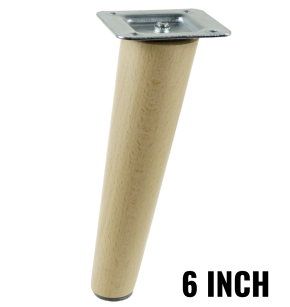 6 Inch, Natural varnished inclined beech wooden furniture leg