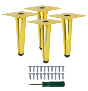 Metal furniture legs 13 cm set with screws, gold