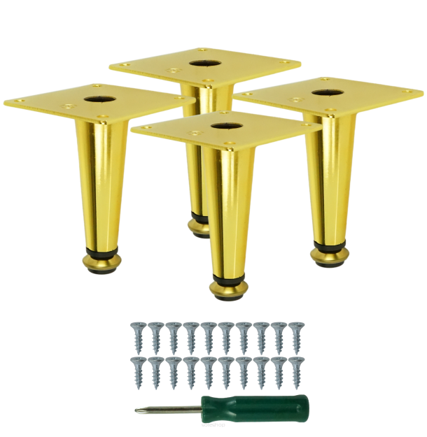 Metal furniture legs 10 cm set with screws, gold