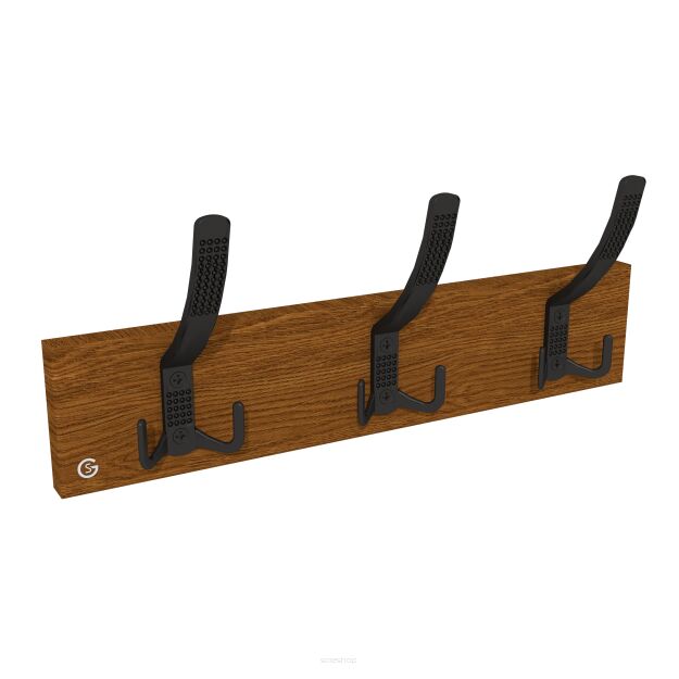 Wall-mounted clothes hanger with 3 hooks, walnut